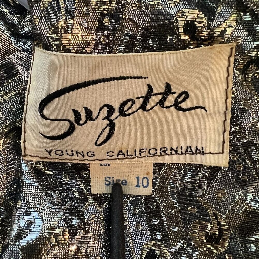 Vintage 70s Metallic Blouse by Suzette Young Californian Size 10 Silver Gold - Picture 10 of 10